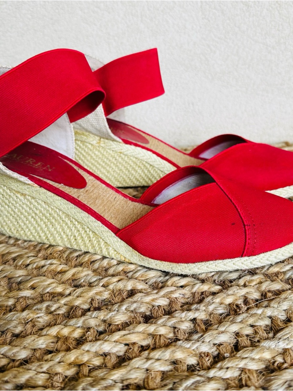 Ralph Lauren Red Espadrille Wedge Sandals